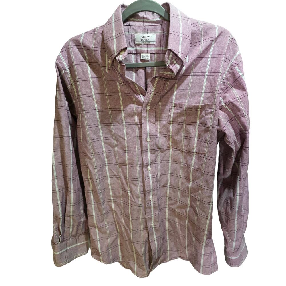 Arrow Dover Oxford Shirt Men Vintage Maroon Pink Made In USA 15.5